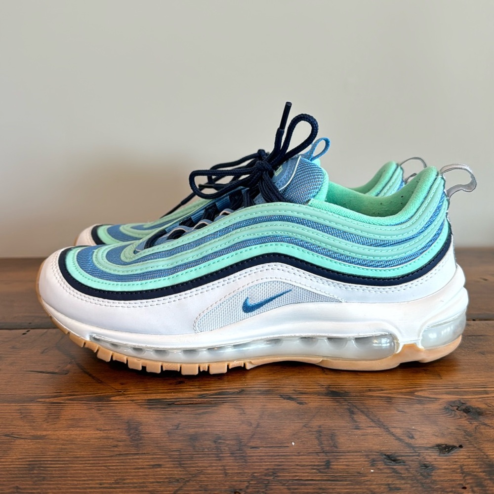 Nike Air Max 97 Sneakers in White, Light Blue, Mint, Navy